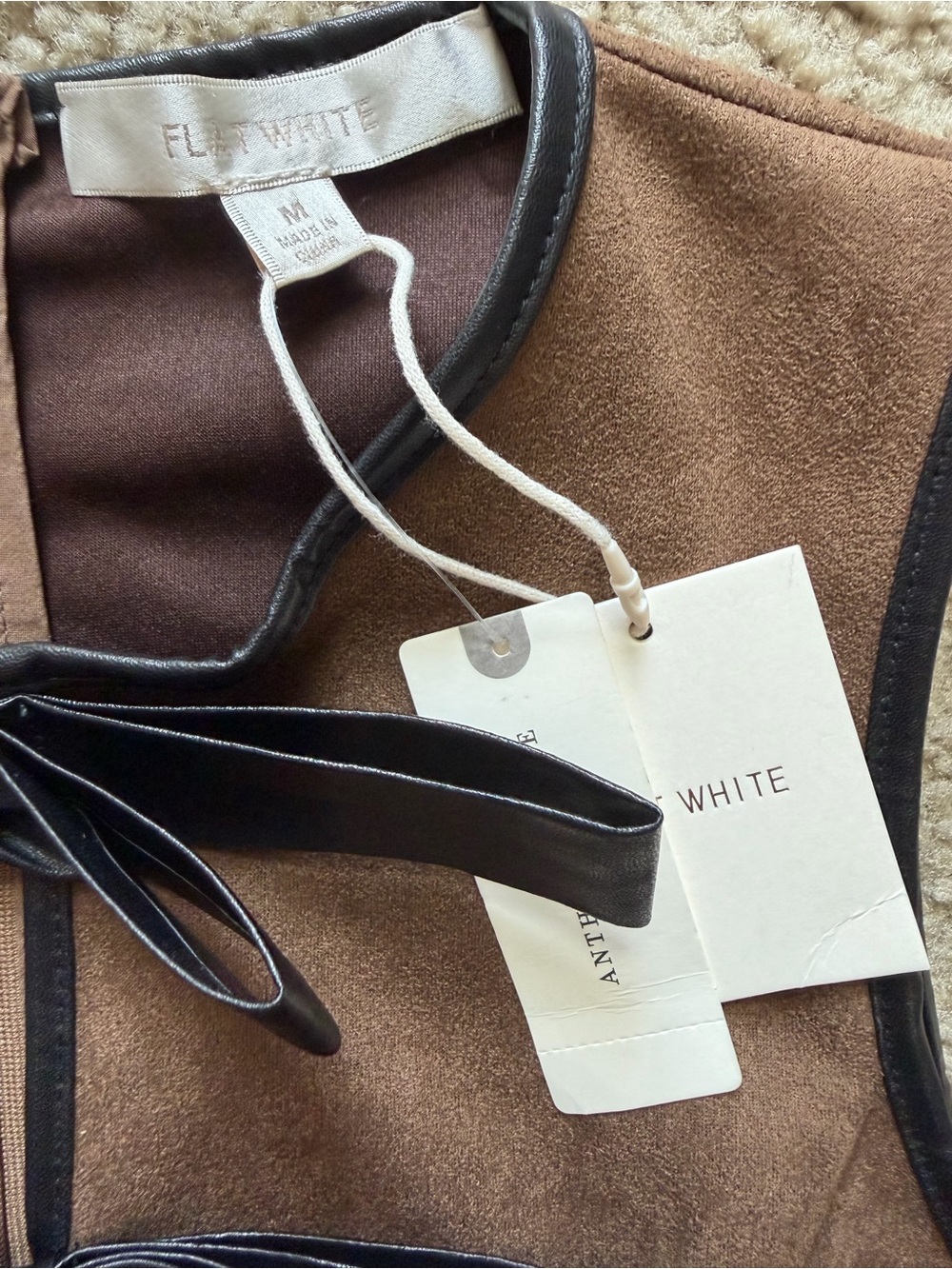 Antropologie Flat White Faux-Suede Sleeveless Bow-Trim Event Mini Dress M NWT - Picture 13 of 14